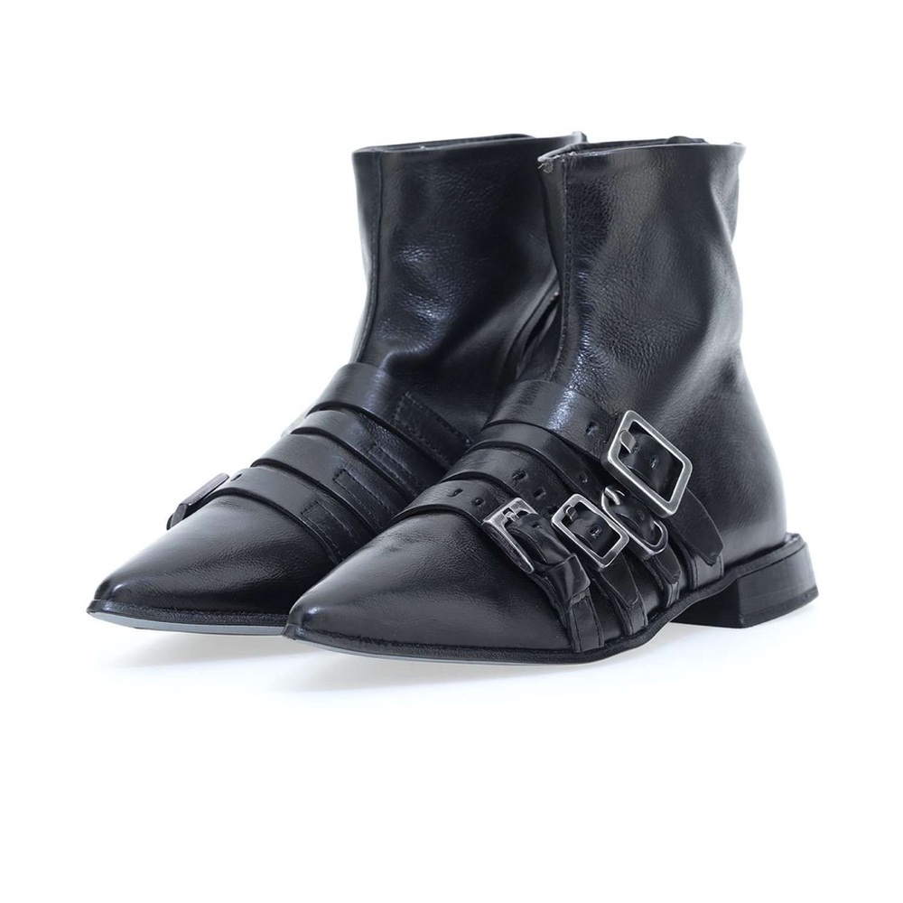 AS98 AKIKO B06206 ANKLE BOOTS NERO Black Leather Buckle Ankle Boots